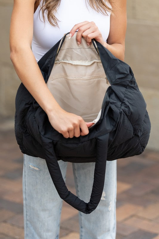 Black  Nylon Puffer Tote with Zipper