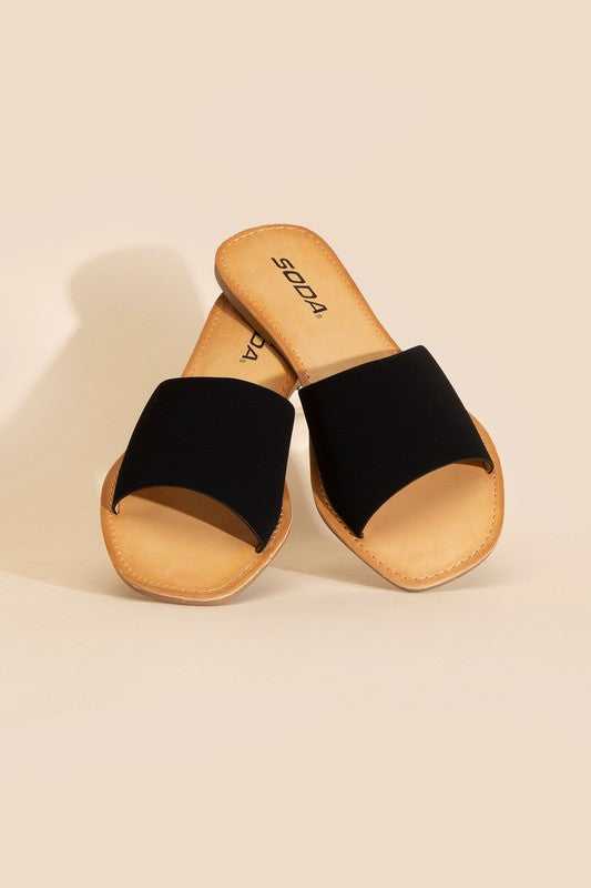 Black Open Toe Flat Slides 