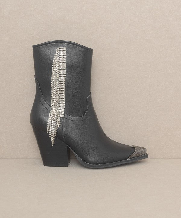 Black Rhinestone Fringe Boots