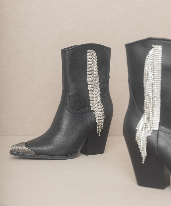 Black Rhinestone Fringe Boots