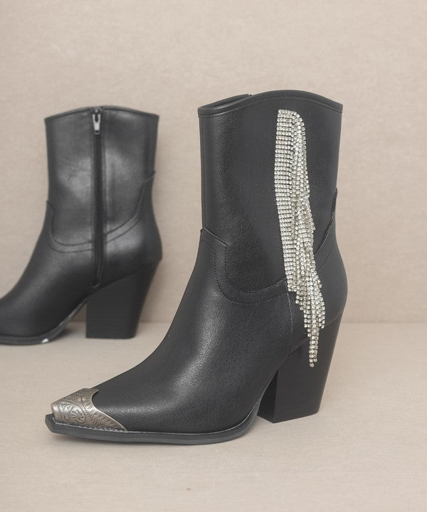 Black Rhinestone Fringe Boots