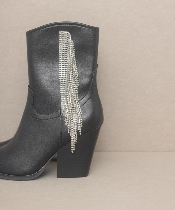 Black Rhinestone Fringe Boots