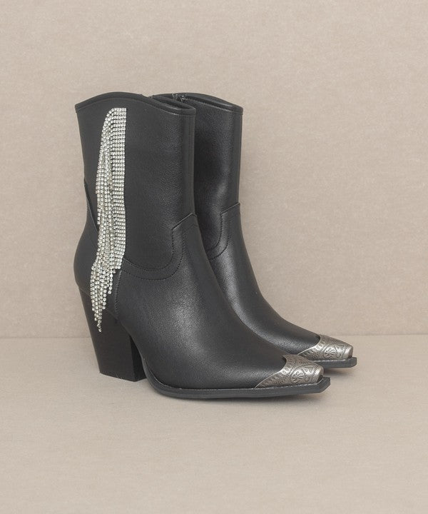 Black Rhinestone Fringe Boots