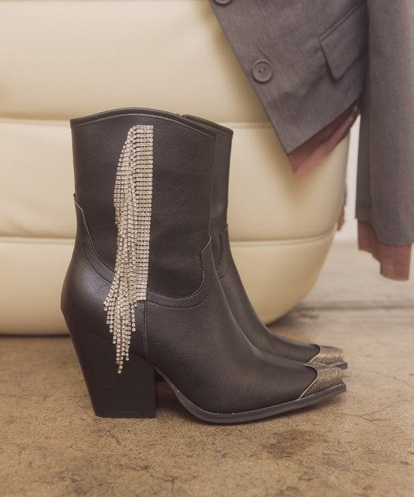 Black Rhinestone Fringe Boots