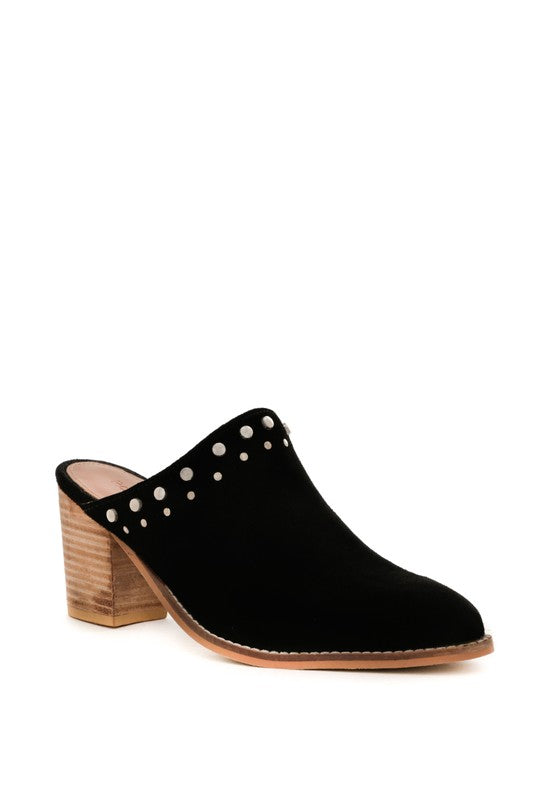 Black  STACKED HEEL MULES