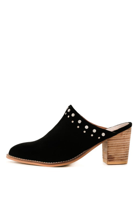 Black  STACKED HEEL MULES