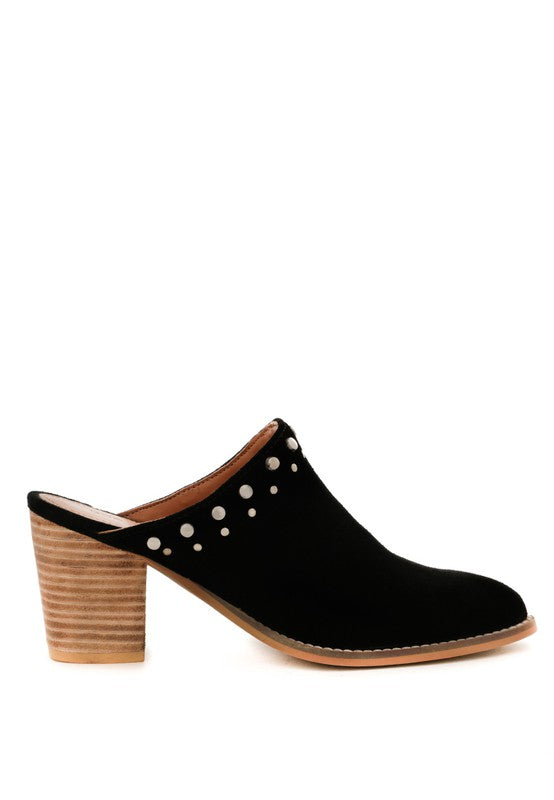 Black  STACKED HEEL MULES