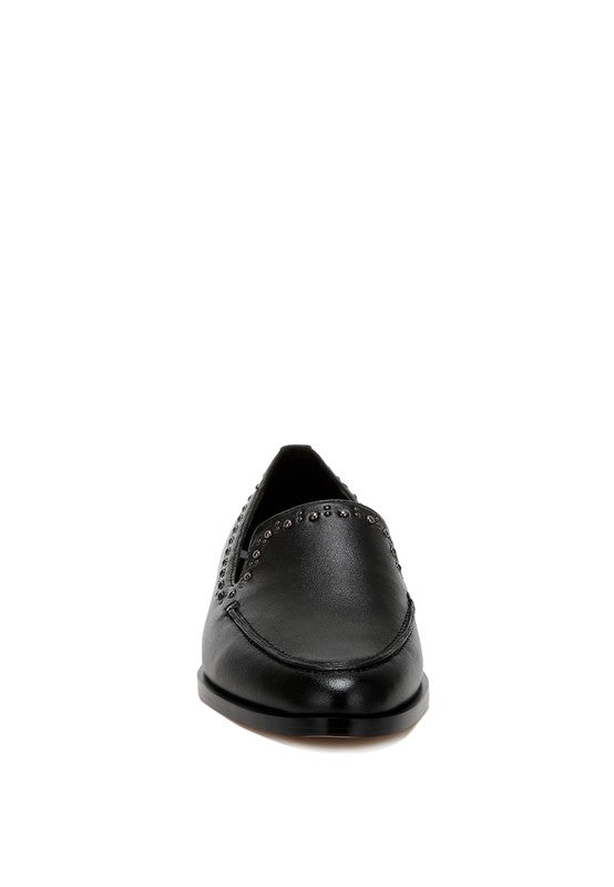 Black Wolferton Delicate Stud Detail Leather Loafers