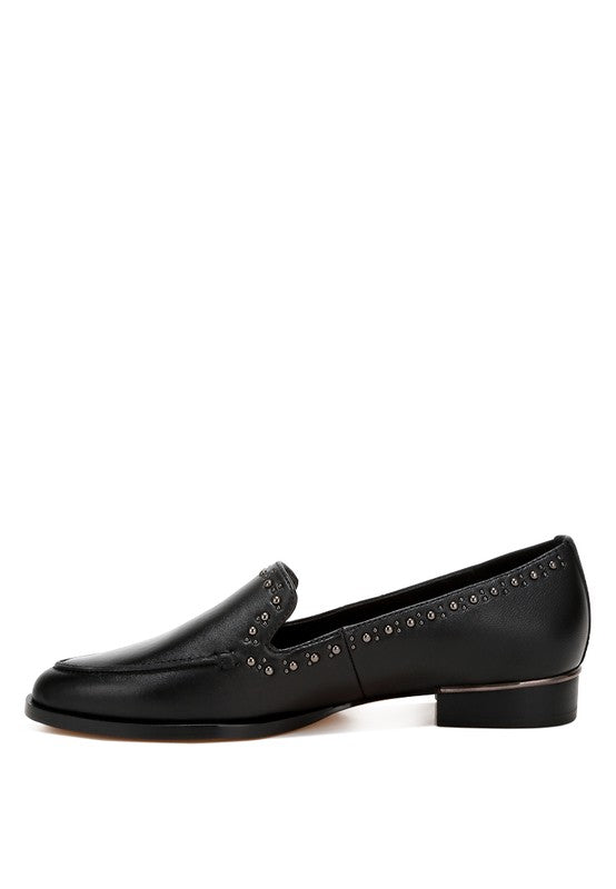 Black Wolferton Delicate Stud Detail Leather Loafers