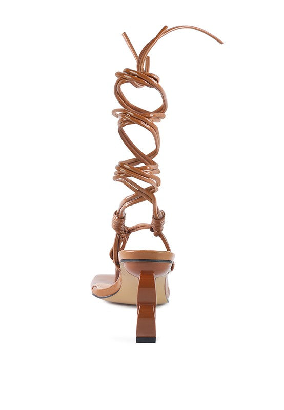 Brown CASSINO THONG LACE UP CHAIN HEEL SANDAL