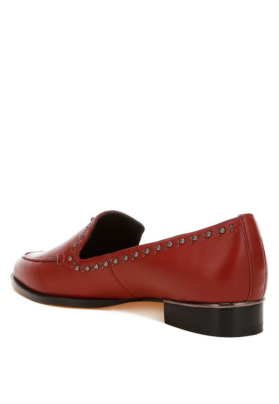 Burgundy Wolferton Delicate Stud Detail Leather Loafers