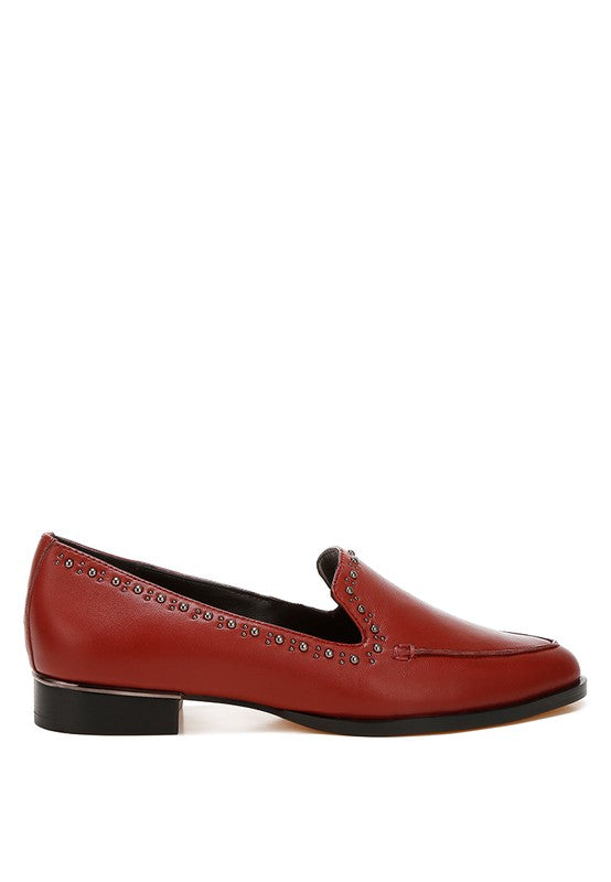 Burgundy Wolferton Delicate Stud Detail Leather Loafers