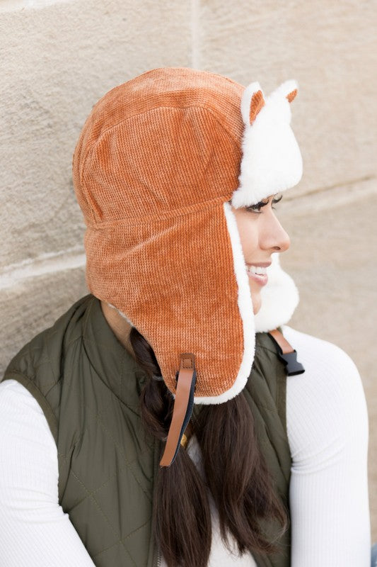 Camel Kitten Ear Trapper Hat Faux Fur Plush 