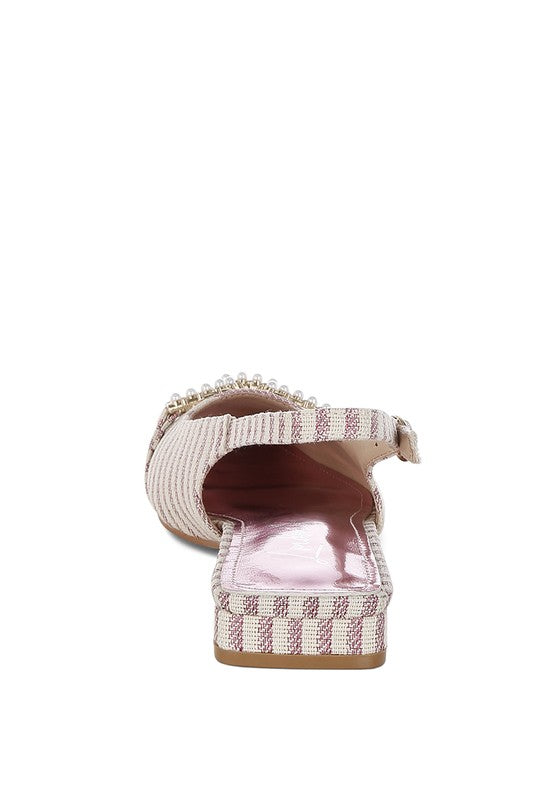 Gold Crina Pearl-Detailed Horsebit Woven Flats