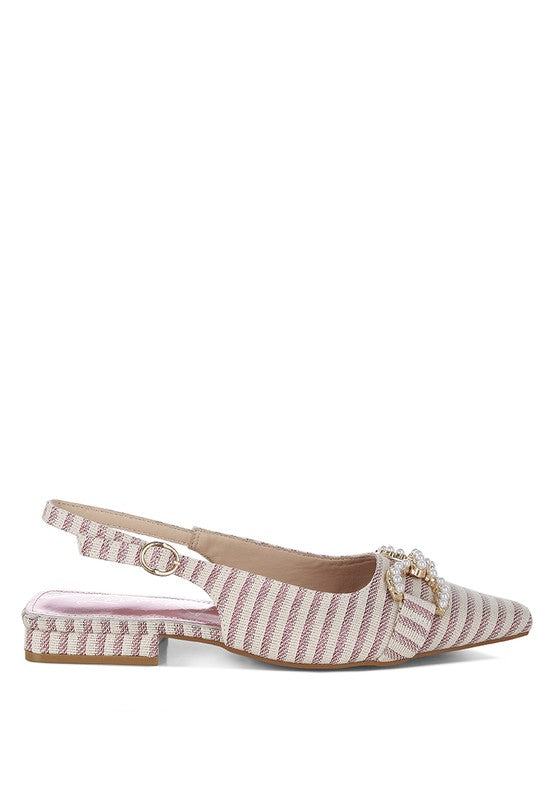 Gold Crina Pearl-Detailed Horsebit Woven Flats