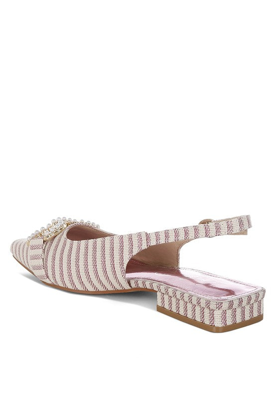 Gold Crina Pearl-Detailed Horsebit Woven Flats