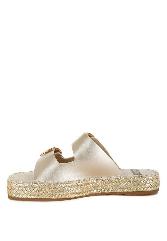 Miova Metallic Buckle Detail Espadrille Flatforms Gold 