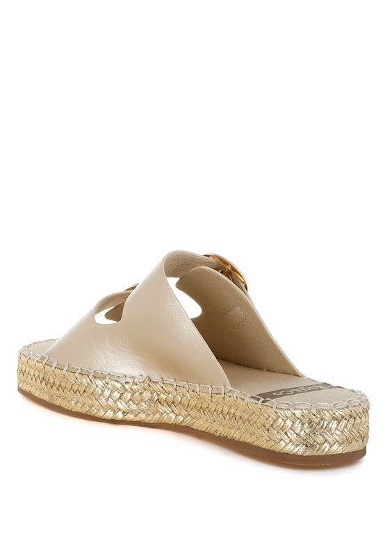 Miova Metallic Buckle Detail Espadrille Flatforms Gold 
