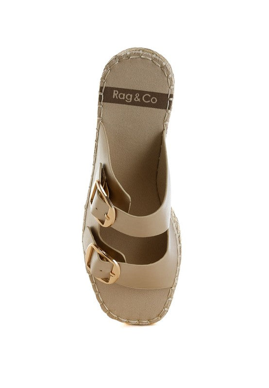 Gold Miova Metallic Buckle Detail Espadrille Flatforms