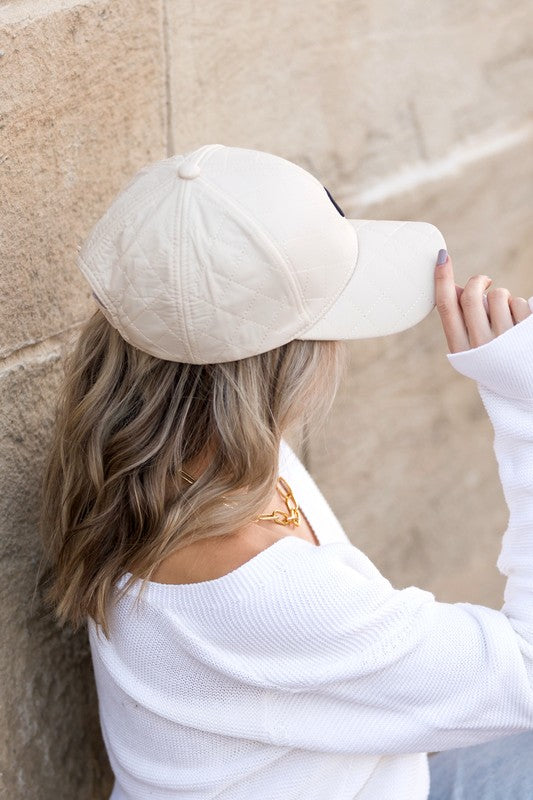 Ivory Quilted Puffer Ball Cap