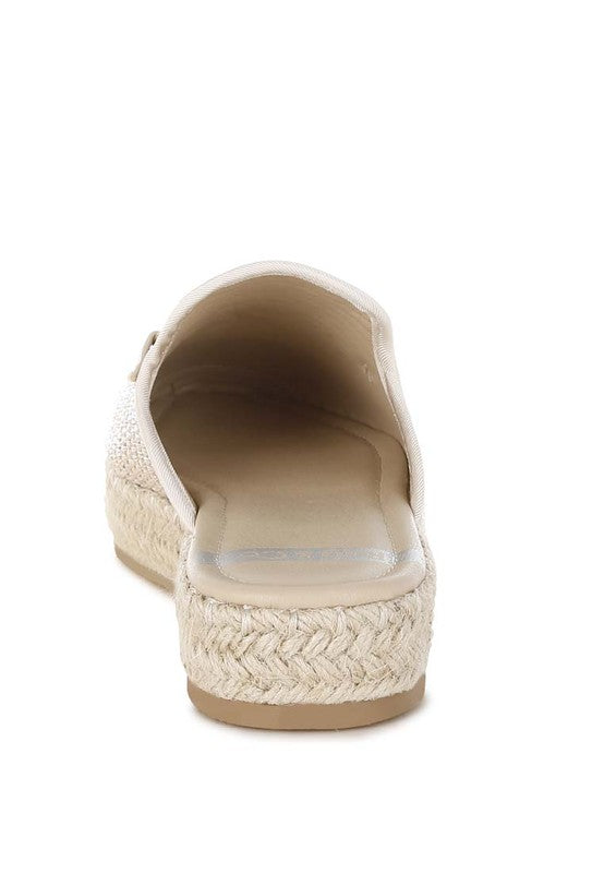 Marama Beige Horsebit Embellished Raffia Mules