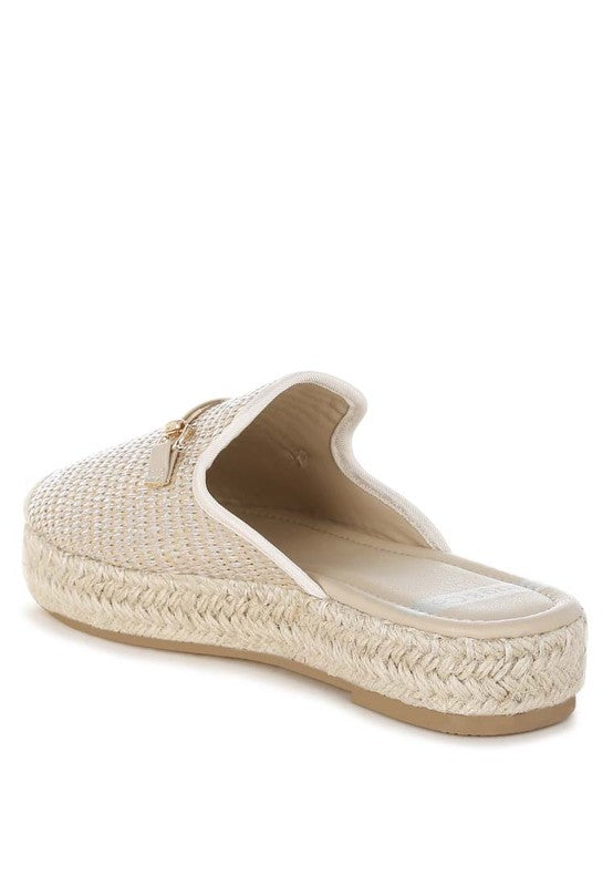 Marama Beige Horsebit Embellished Raffia Mules