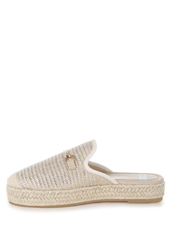 Marama Beige Horsebit Embellished Raffia Mules