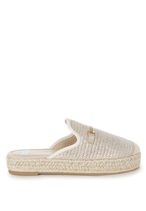 Marama Beige Horsebit Embellished Raffia Mules