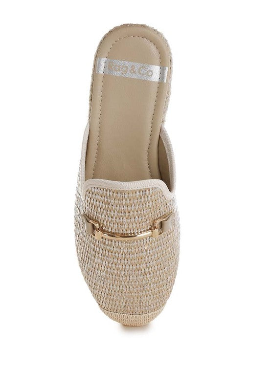 Marama Beige Horsebit Embellished Raffia Mules