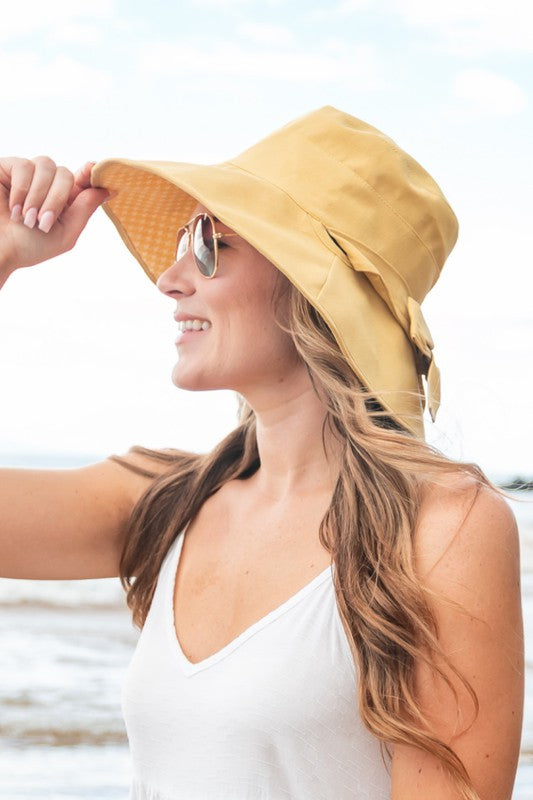 Mustard Foldable Bow Accent Cargo Hats