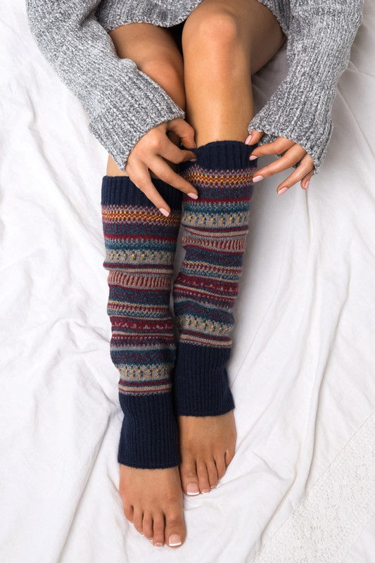 Navy Fair isle Print Legwarmer Thick Knit 