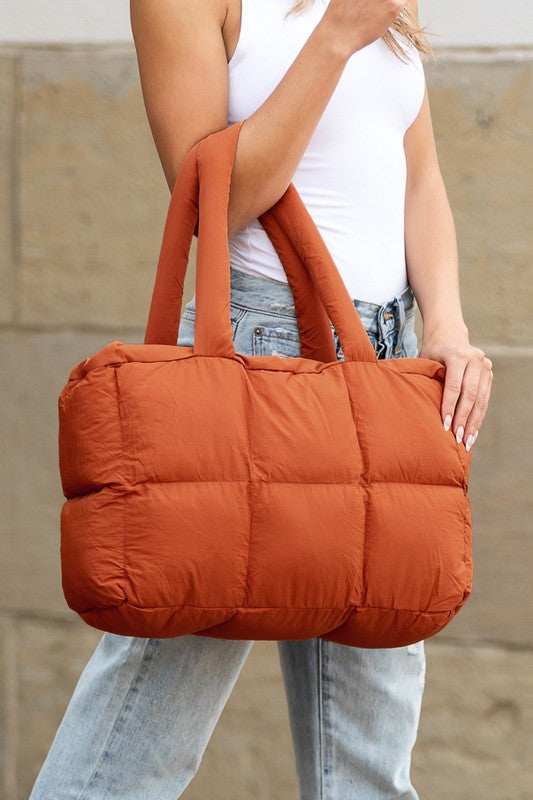 Russet  Nylon Puffer Tote with Zipper