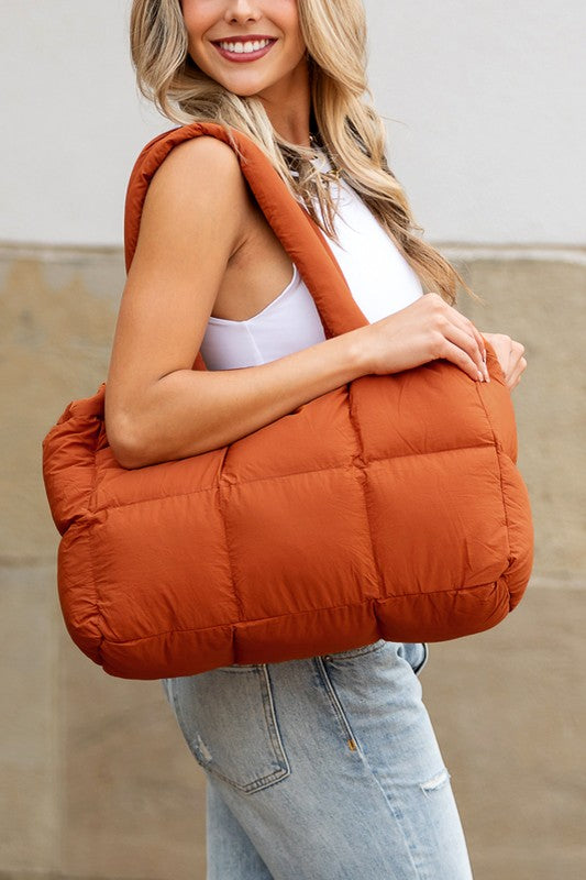 Russet  Nylon Puffer Tote with Zipper