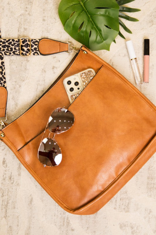 Tan Crossbody Handbag Purse Leopard Animal Strap