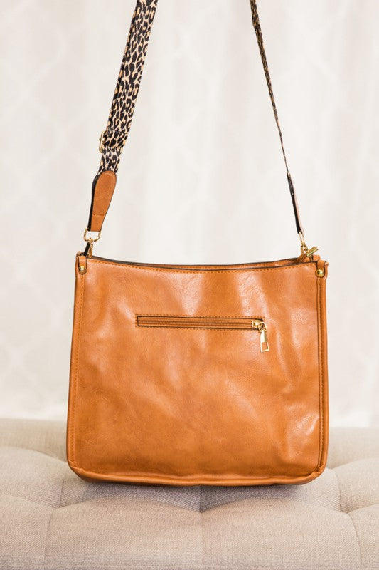 Tan Crossbody Handbag Purse Leopard Animal Strap