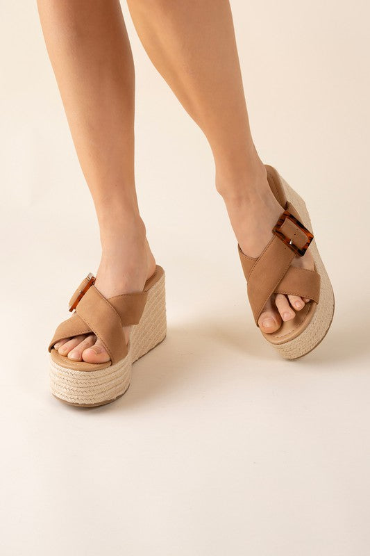 Tan ESPADRILLE PLATFORM SLIDES