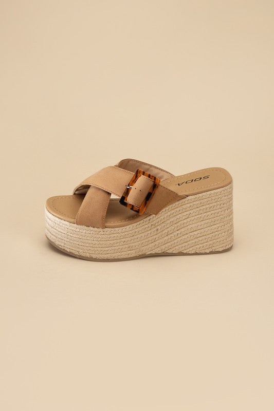 Tan ESPADRILLE PLATFORM SLIDES