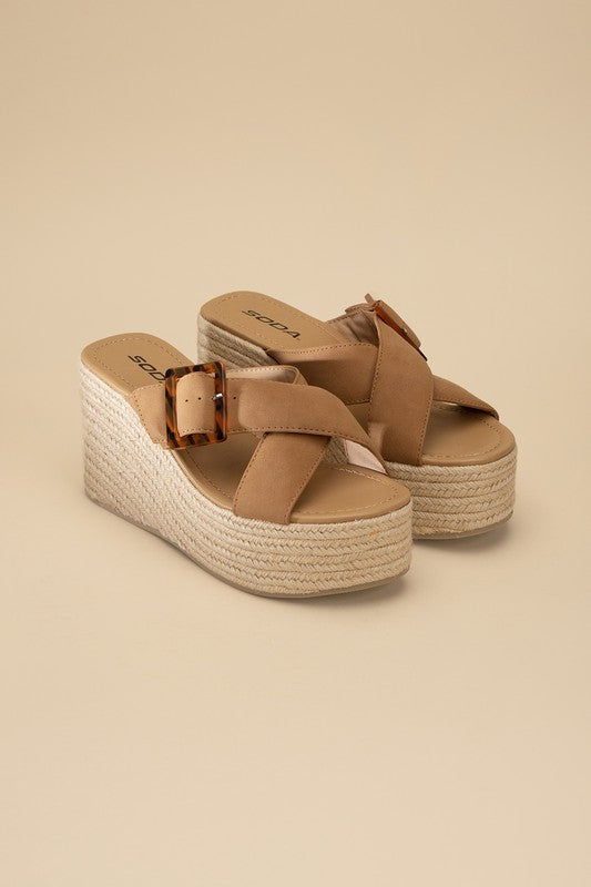 Tan ESPADRILLE PLATFORM SLIDES