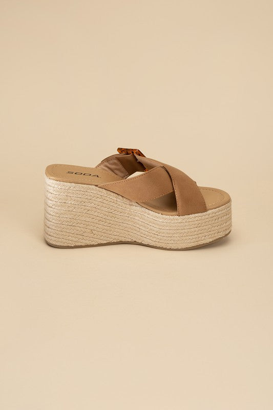 Tan ESPADRILLE PLATFORM SLIDES