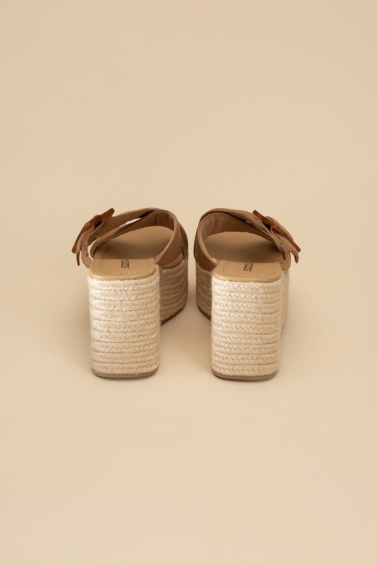 Tan ESPADRILLE PLATFORM SLIDES