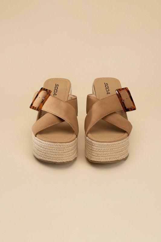 Tan ESPADRILLE PLATFORM SLIDES