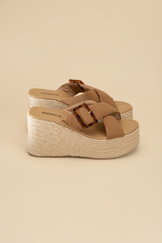 Tan ESPADRILLE PLATFORM SLIDES