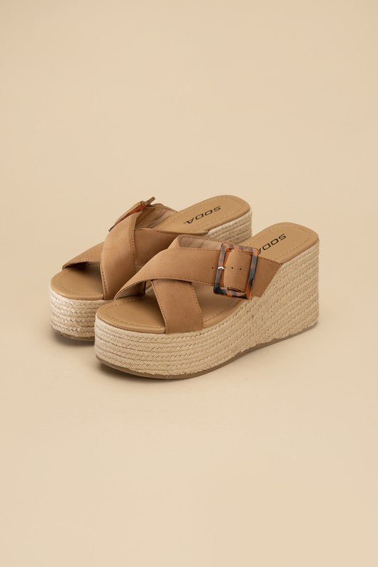 Tan ESPADRILLE PLATFORM SLIDES