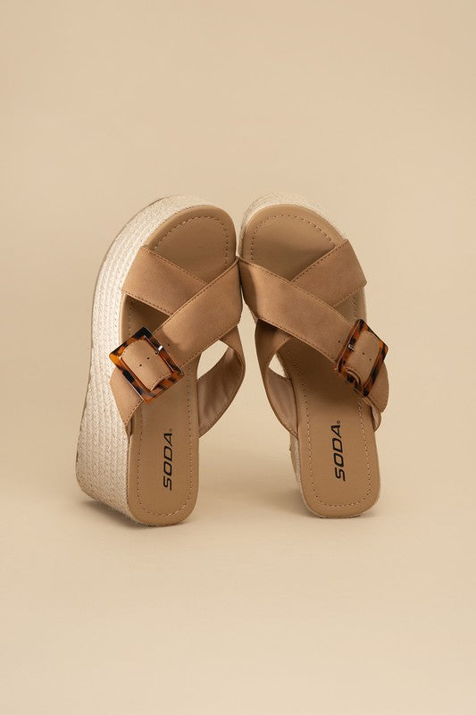 Tan ESPADRILLE PLATFORM SLIDES