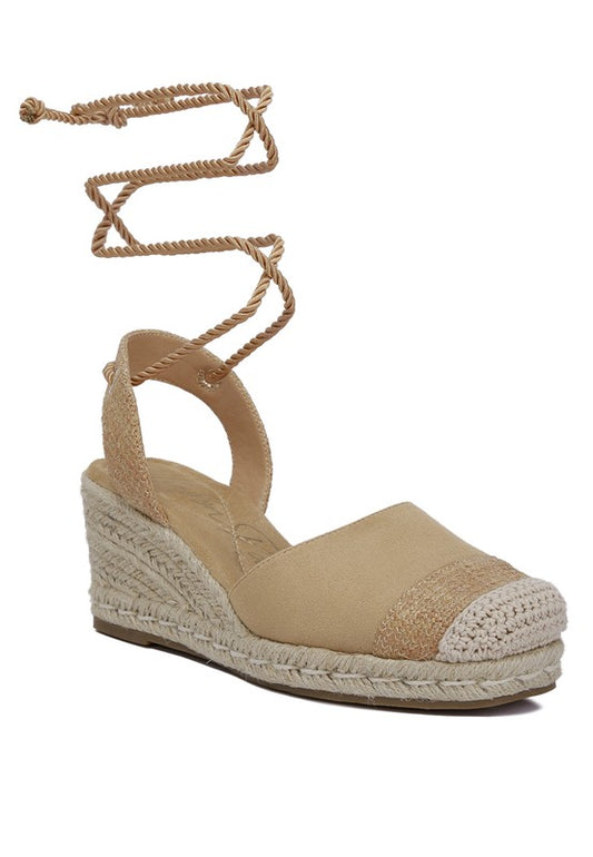 Tan  Lace-Up Crochet Espadrilles