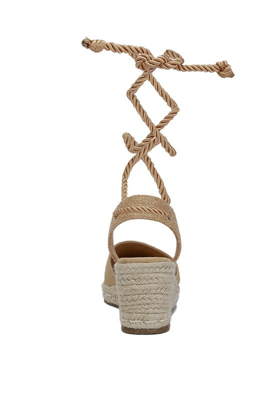 Tan  Lace-Up Crochet Espadrilles