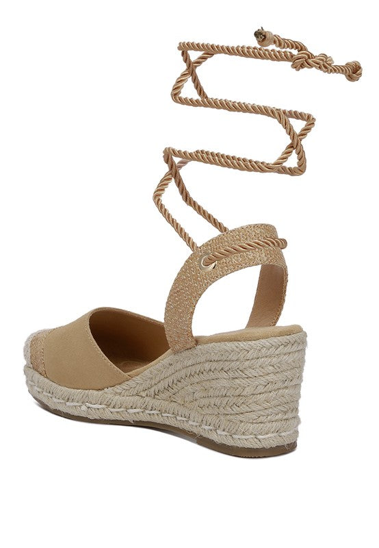 Tan  Lace-Up Crochet Espadrilles