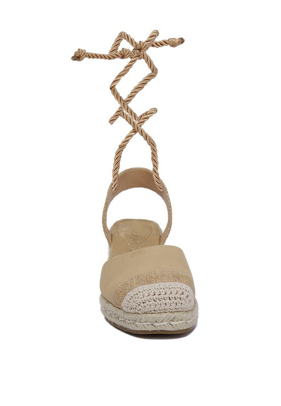 Tan  Lace-Up Crochet Espadrilles