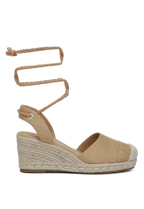 Tan  Lace-Up Crochet Espadrilles