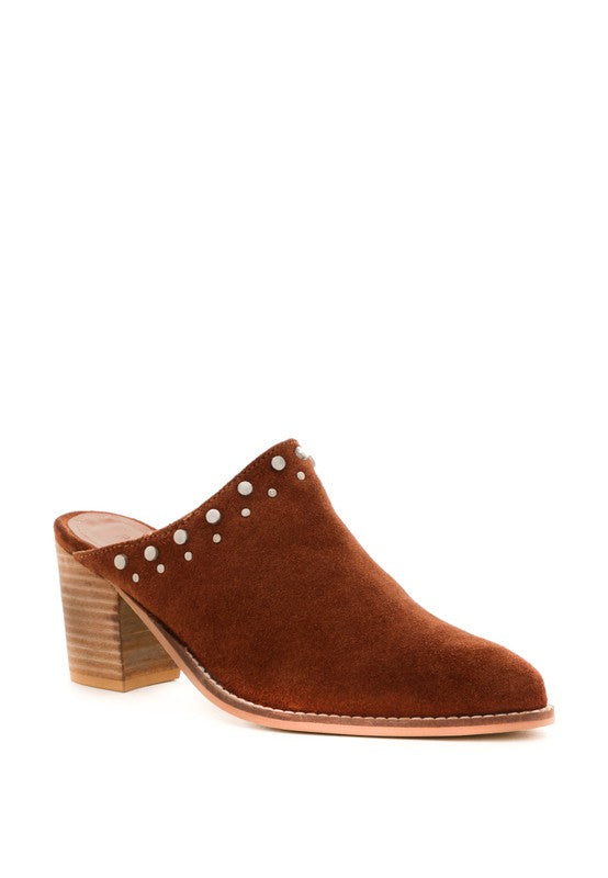 Tan  STACKED HEEL MULES